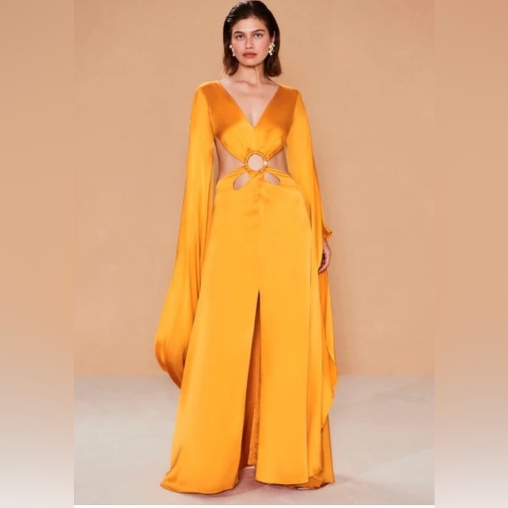 CULT GAIA JASMIN GOWN IN MARIGOLD AIR SATIN - Picture 3 of 11